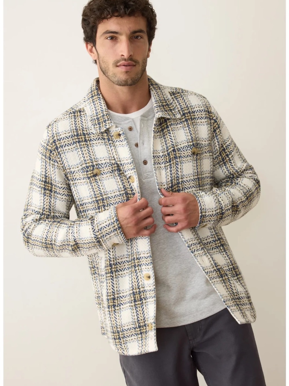NWT Marine Layer Max Twill Overshirt Men's size Medium M Natural Blue Plaid $168